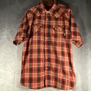 Billabong Shirt Red Plaid Pearl Snap XL Western Short Sleeve Button Down